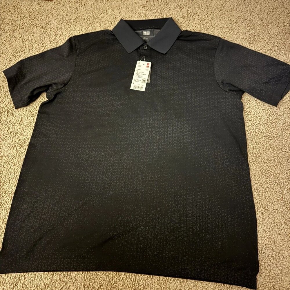 Uniqlo Polo Shirt Men Black Pattern Dry Ex Vented Activewear Gym Fitness Japan